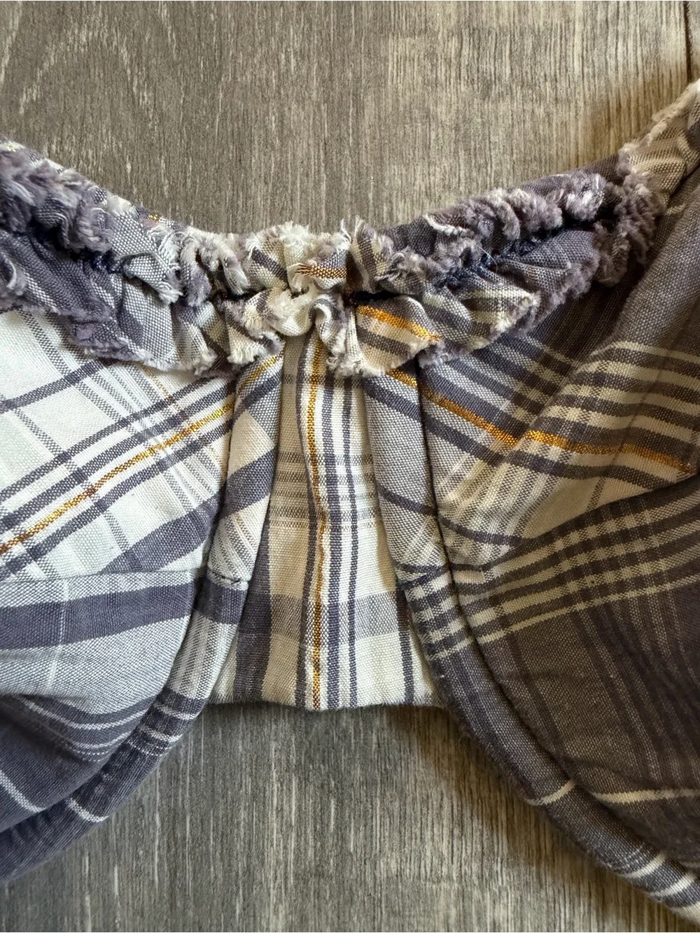 J Crew 100% Cotton Plaid Underwire Balconette Bra in Blue and Cream. Size 14